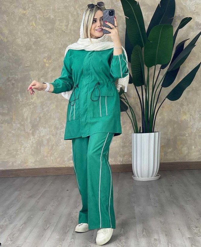 ست مانتو شلوار پاییزه چنس میکرو کجرا نوار دوزی شده