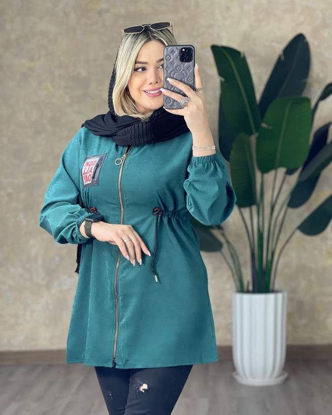 مانتو پاییزه کلاهدار کمر گت جنس میکرو کجراه