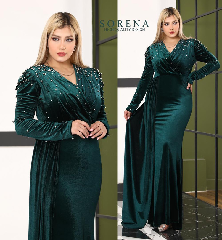 ماکسی مجلسی مدل سورنا مخمل درجه یک به همراه فول مروارید کاری شده