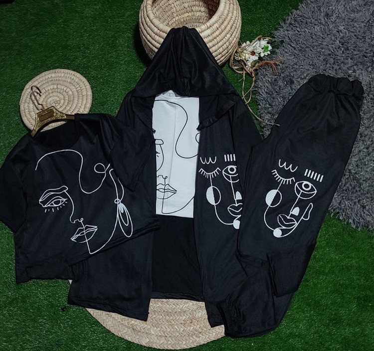 تیشرت شلوار و هودی ست سه تیکه طرح رخ.