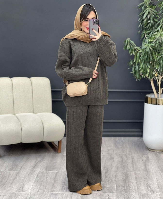 بلوز شلوار بافت ساده کبریتی