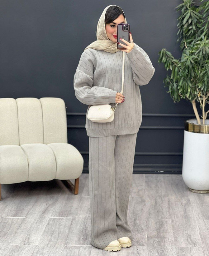 بلوز شلوار بافت ساده کبریتی