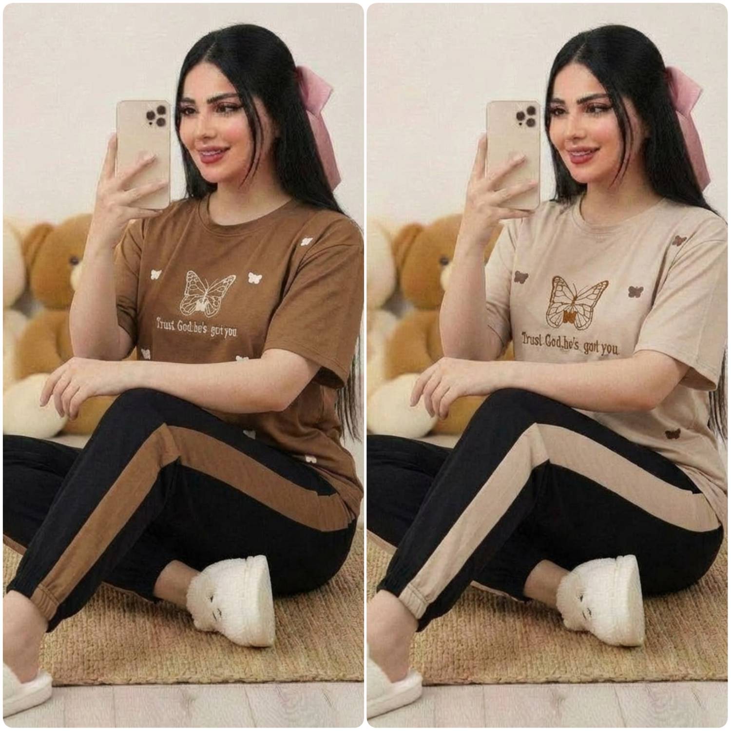 تیشرت شلوار ست بهار نارنج جنس پنبه گلکسی با کیفیت