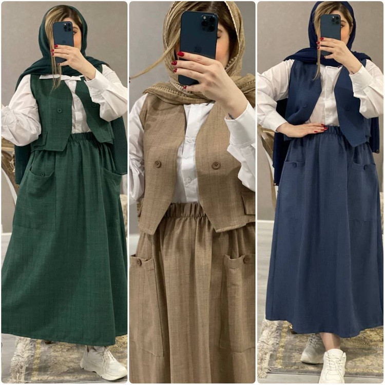 ست سه تیکه جلیقه شومیز دامنمدل ژینا بسیار شیک تنخور عالی