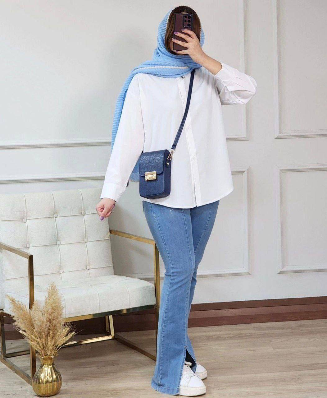 شومیز سفید جنس داکرون با کیفیت مناسب برای زیر کت و سارافون