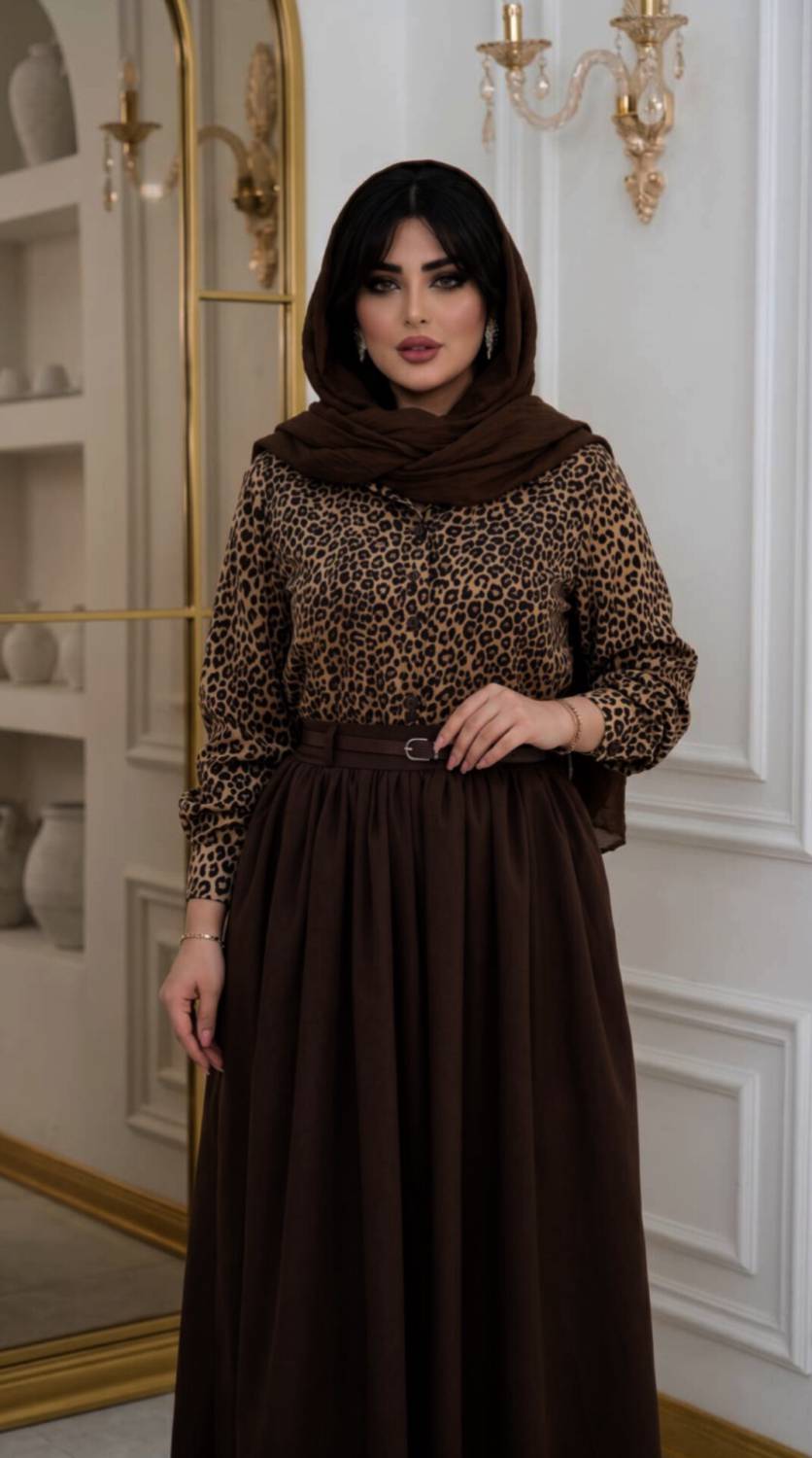 شومیز دامن پلنگی زنانه جنس شومیز الیزه و دامن مازراتی