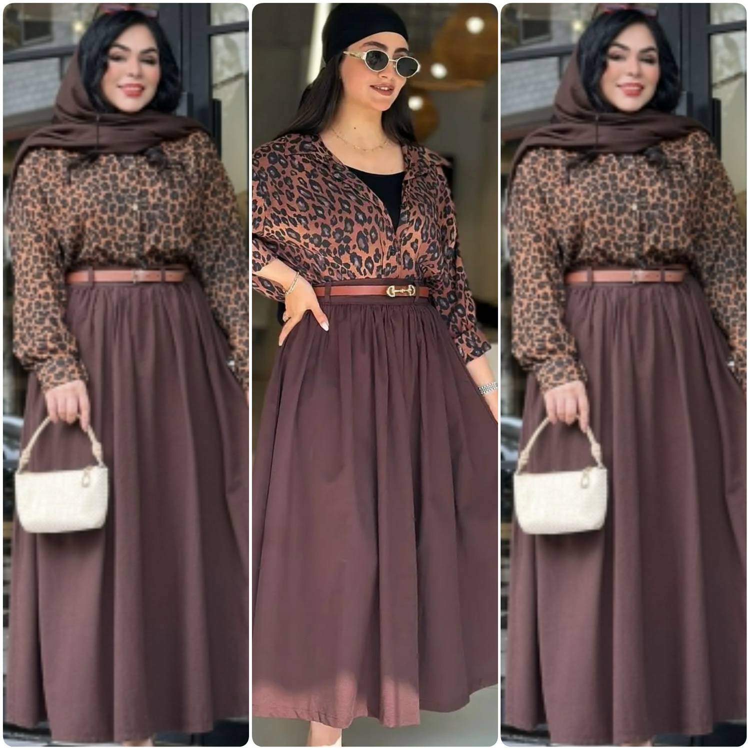 ست شومیز دامن پلنگی زنانه و دخترانه مدل آزاده جنس پیراهن بوگاتی و دامن لنینت