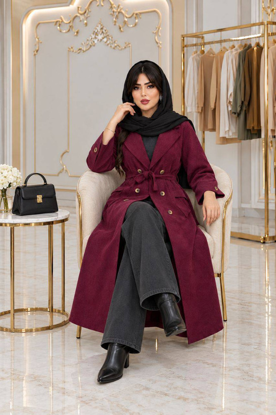 مانتو پاییزه مدل سلین جنس مخمل کبریتی ریز