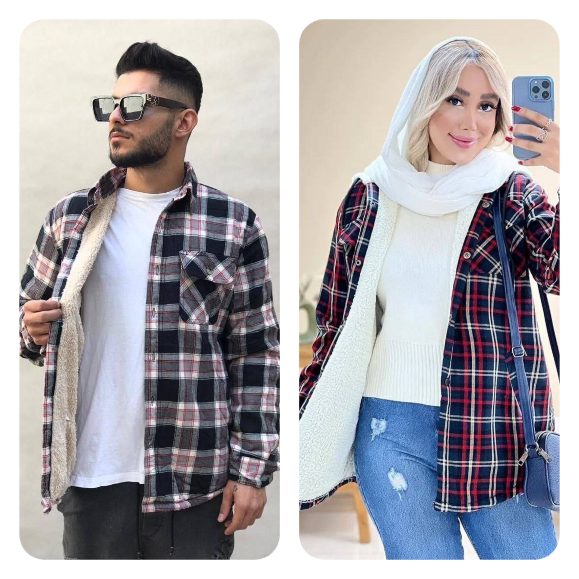 شکت اسپرت زنانه و مردانه مدل گلاویژ جنس چهار خانه پشمی داخل ببعی دار
